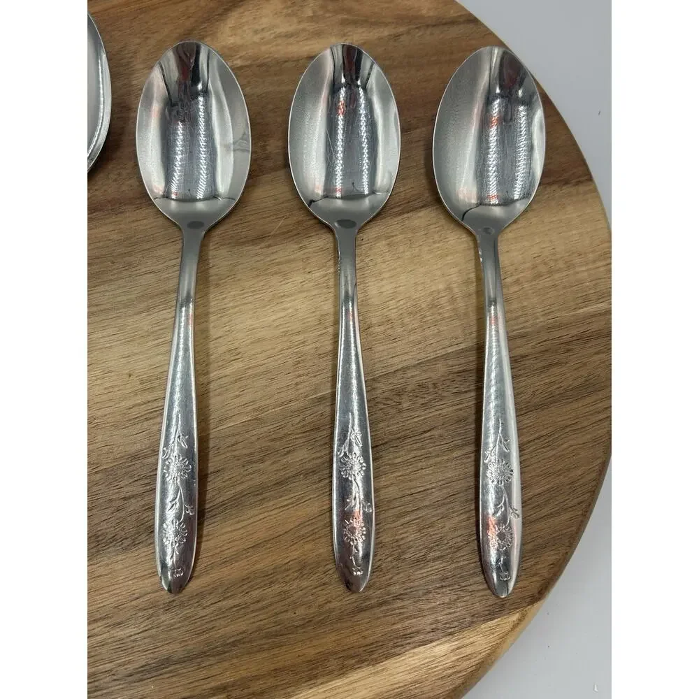 Sears Roebuck Wood Dale Flatware Lot 5 Sunflower Floral 2 Tbsp 3 Tsp Stainless